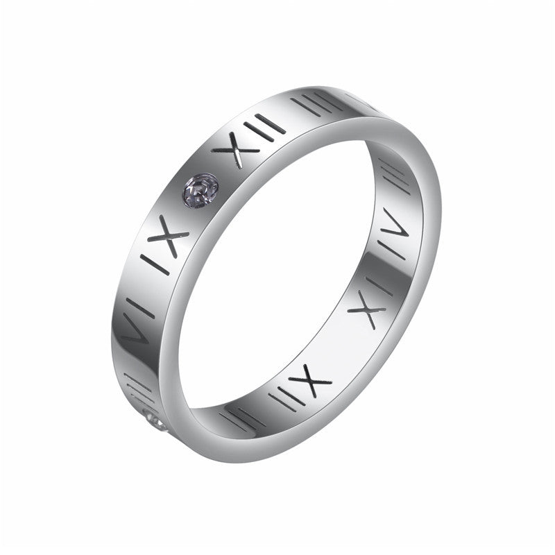 Planderful Zircon Ring Stainless Steel Hollow Unisex Couples Trendy Personality Jewelry