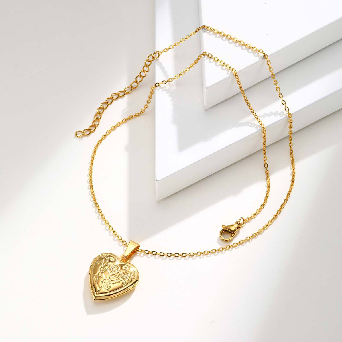 Rose-Embossed Heart Locket Pendant
