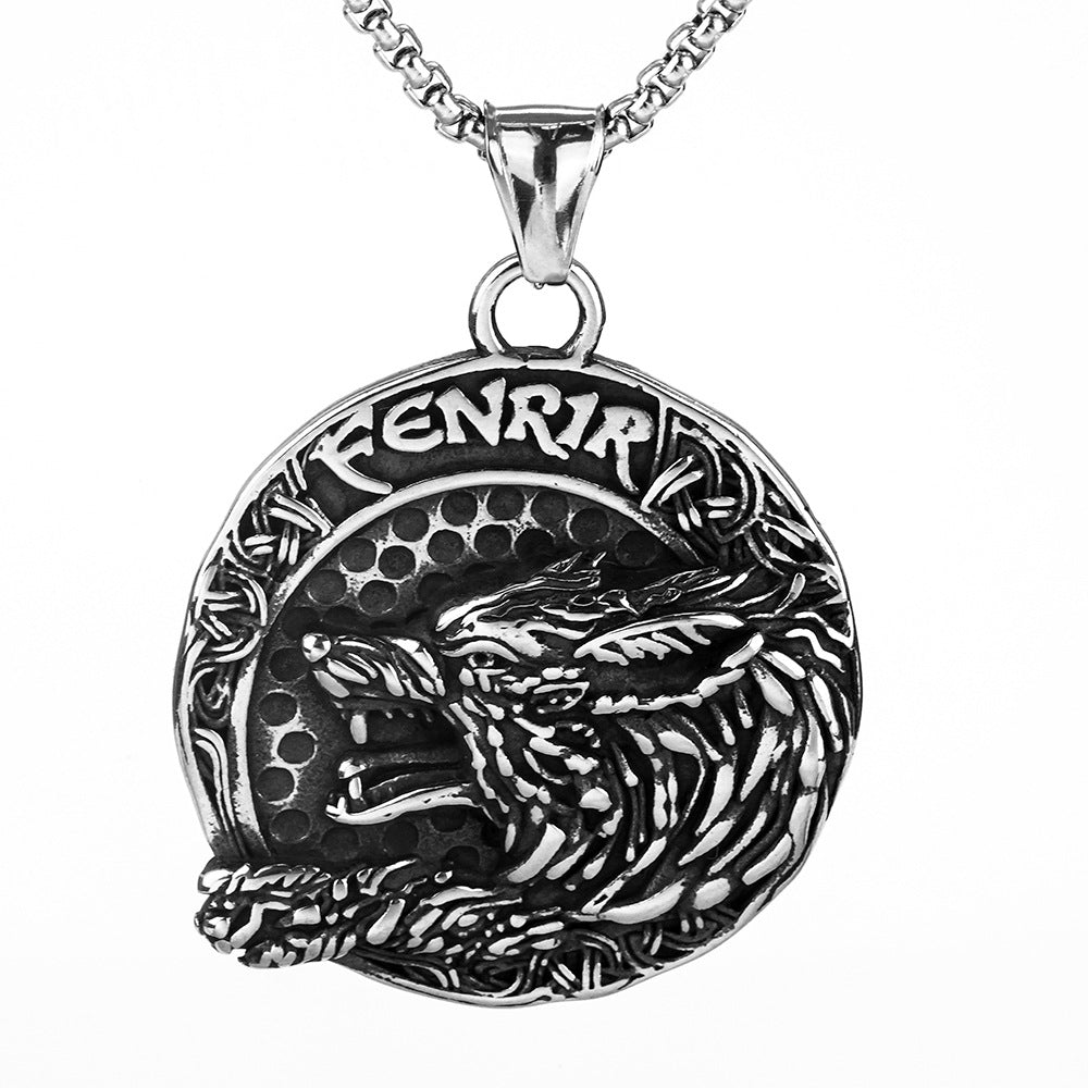 Nordic Vintage Stainless Steel Men's Pendant Viking Wolf Necklace