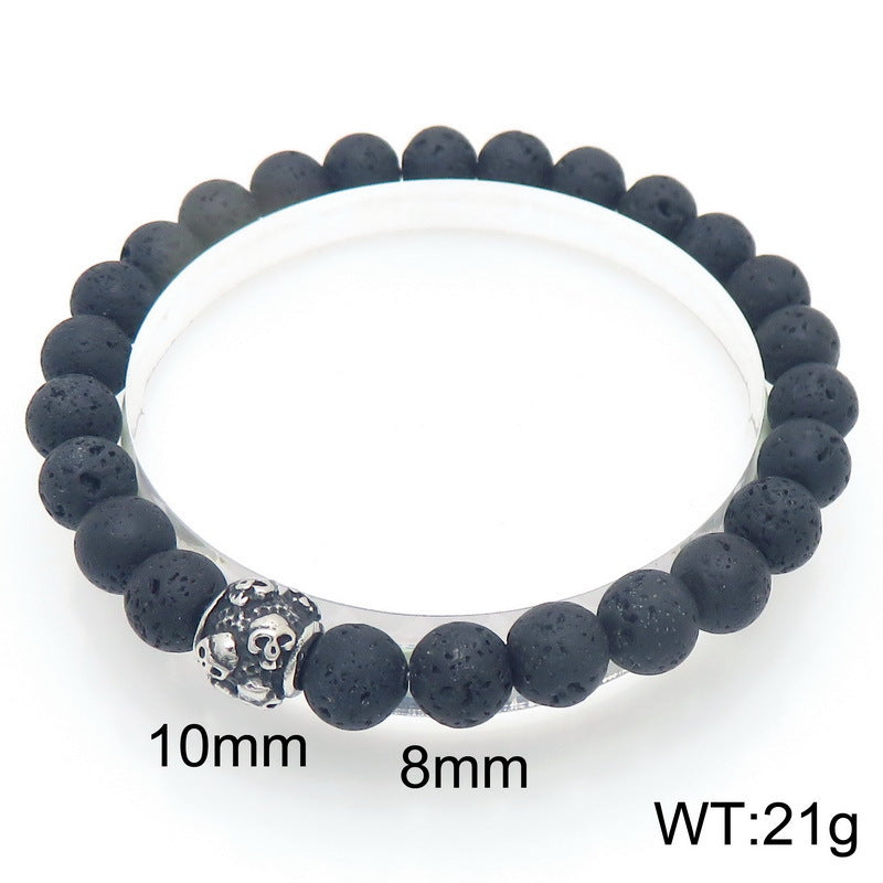 Planderful Men Skull Beaded Elastic Bracelet Volcanic Stone