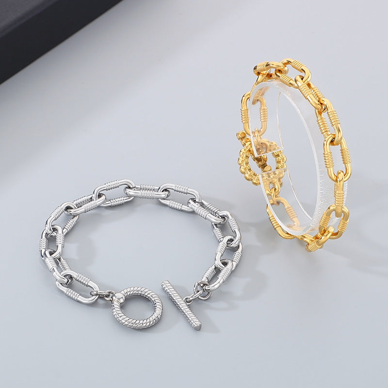 Mens Titanium Steel Bracelet Planderful Skull Buckle Bold