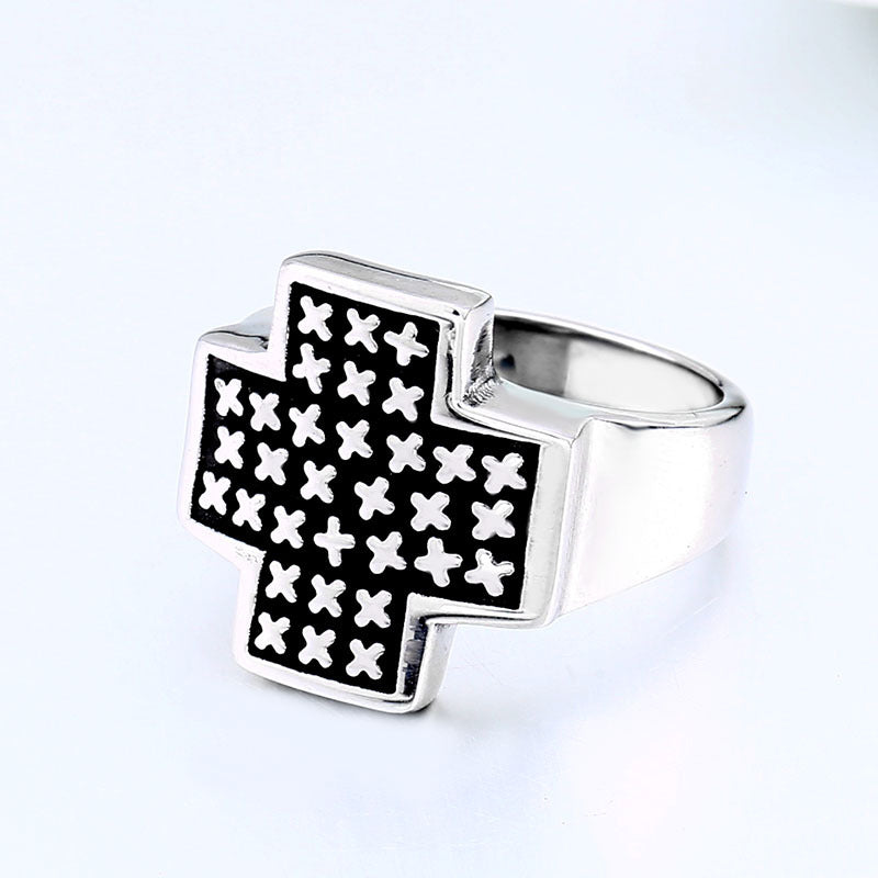 Men's Customizable Vintage Titanium Cross Ring - Retro Stainless Steel Design in Sizes 7-13
