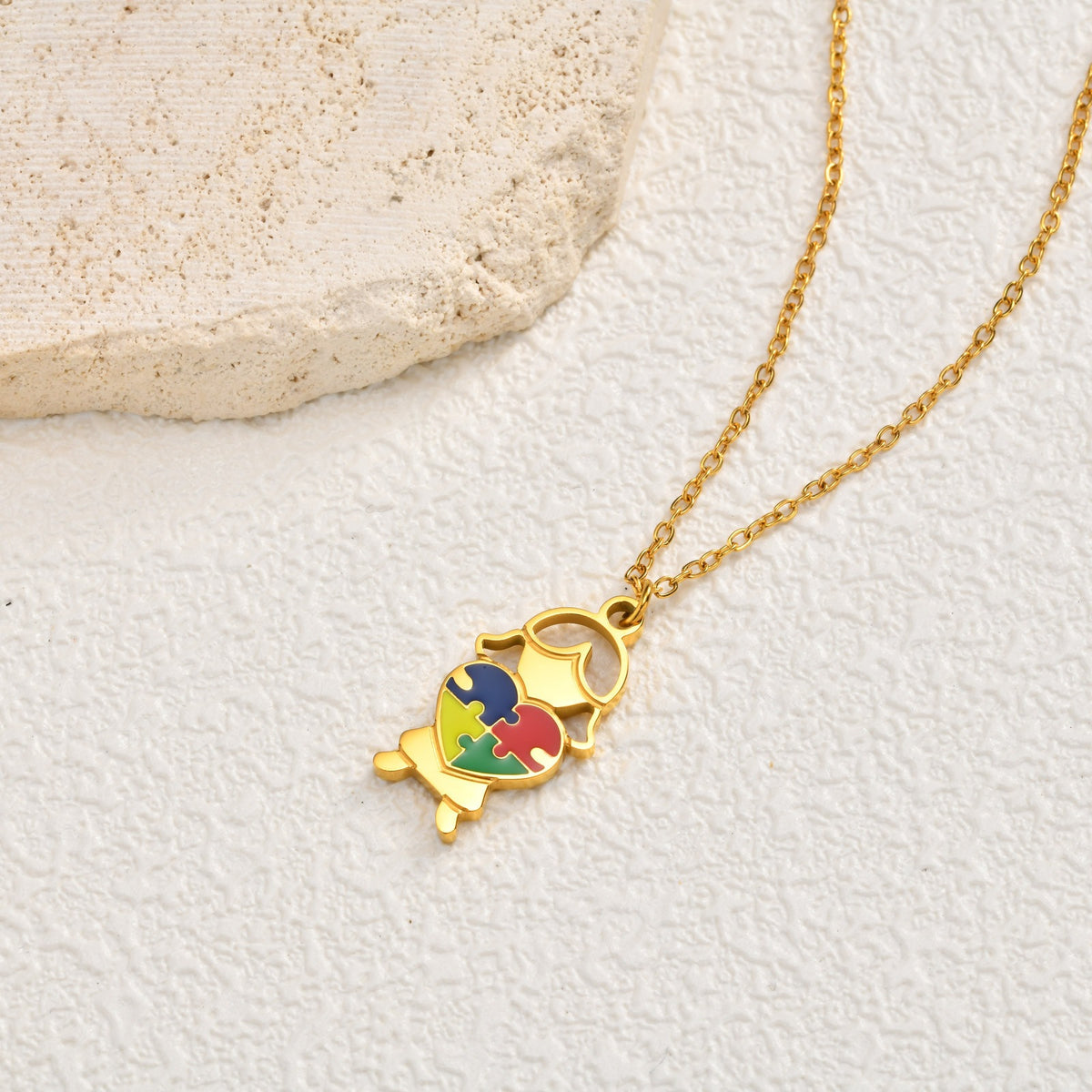 Stainless Steel Epoxy Heart-Shaped Puzzle Children's Necklace