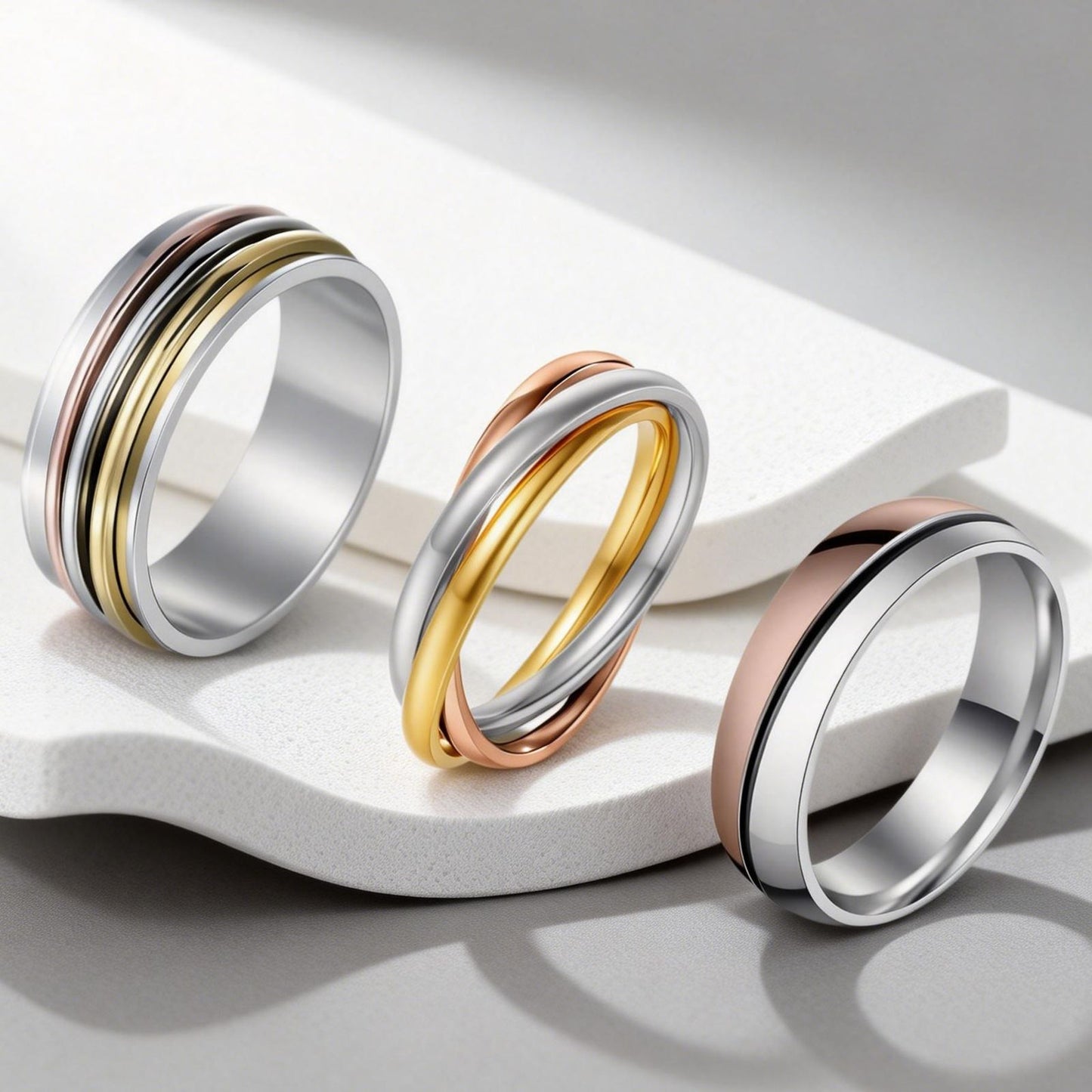 Planderful Collection Everyday Genie Premium Titanium Steel Three Ring Set Unisex Couples Jewelry Size 6 To 10