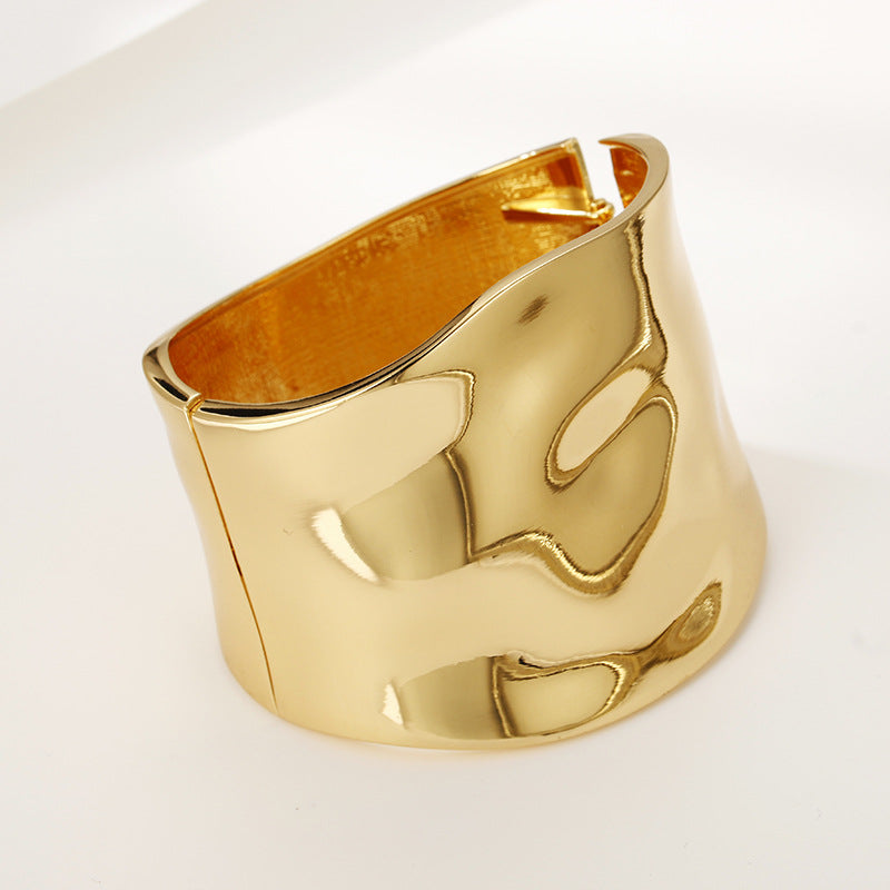 Golden Glow Wide Edge Bracelet - Stylish Cross-border Fashion Jewelry for Women