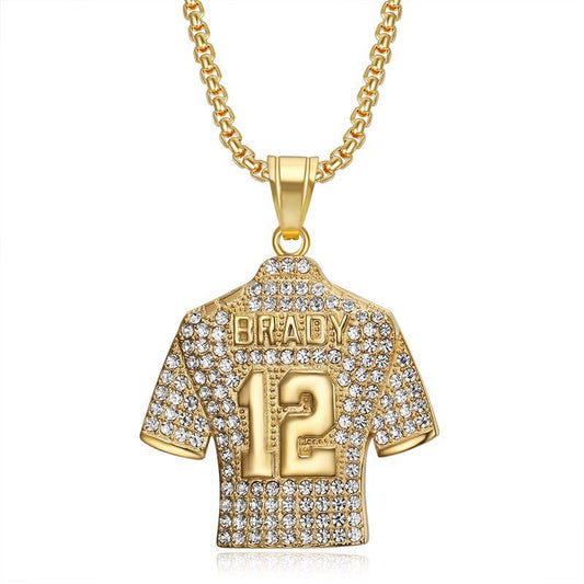 Planderful Stainless Steel NFL Quarterback Jersey Pendant Necklace Number 12 For Hip Hop Fans Gift