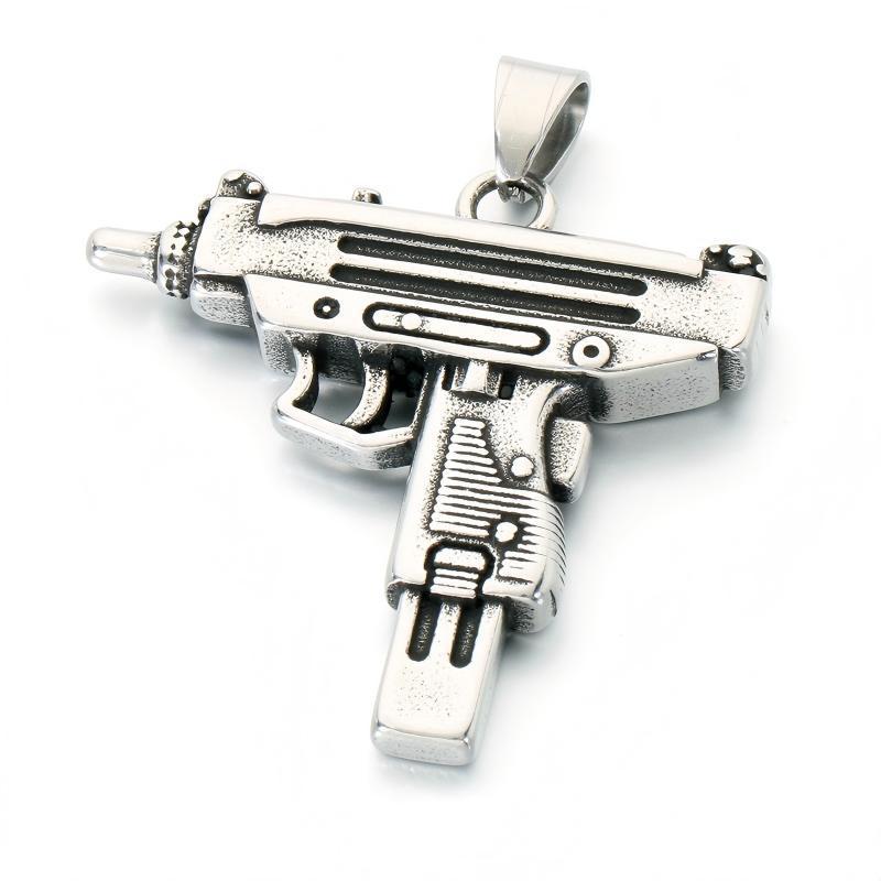 Hip Hop Street Hardcore Military Wind Submachine Gun Shape Pendant Punk Gi Stainless Necklace