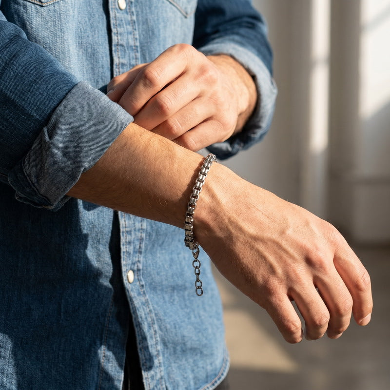 Stylish – Atmospheric Checkered Chain – Box Chain In Japan & South Korea Bracelet
