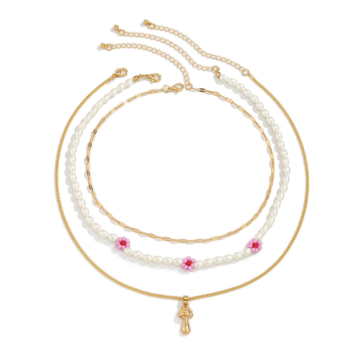 Planderful Mushroom Flower Necklace Multi Layer Pastoral Imitation Pearl For Women Elegant Statement Jewelry