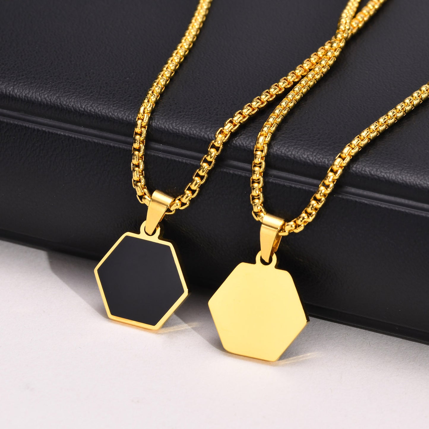 Men's Geometric Necklace Stainless Steel Hexagonal Pendant