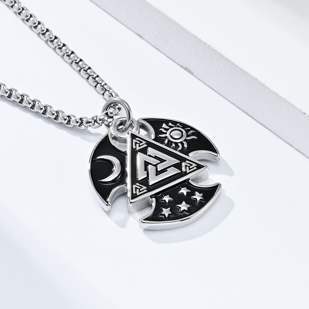 Planderful Viking Odin Tomahawk Necklace Titanium Steel Triangle Knot Pendant For Men