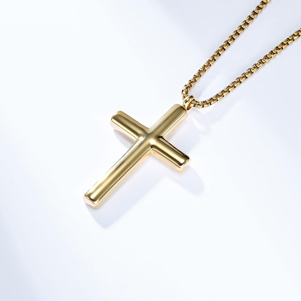 Cross-Border Amazon Stainless Steel Curved Cross Necklace for Men and Women