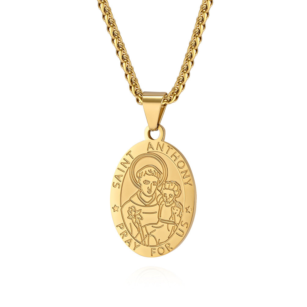 Patron Saint Oval Medal Stainless Steel Pendant Necklace Fashion Jewelry