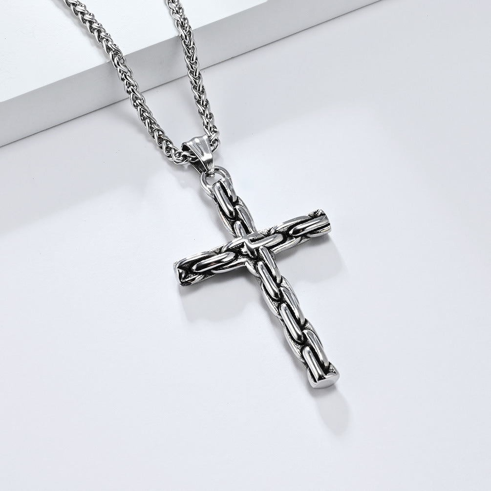 Cross-Border European American Retro Punk Stainless Steel Cross Necklace