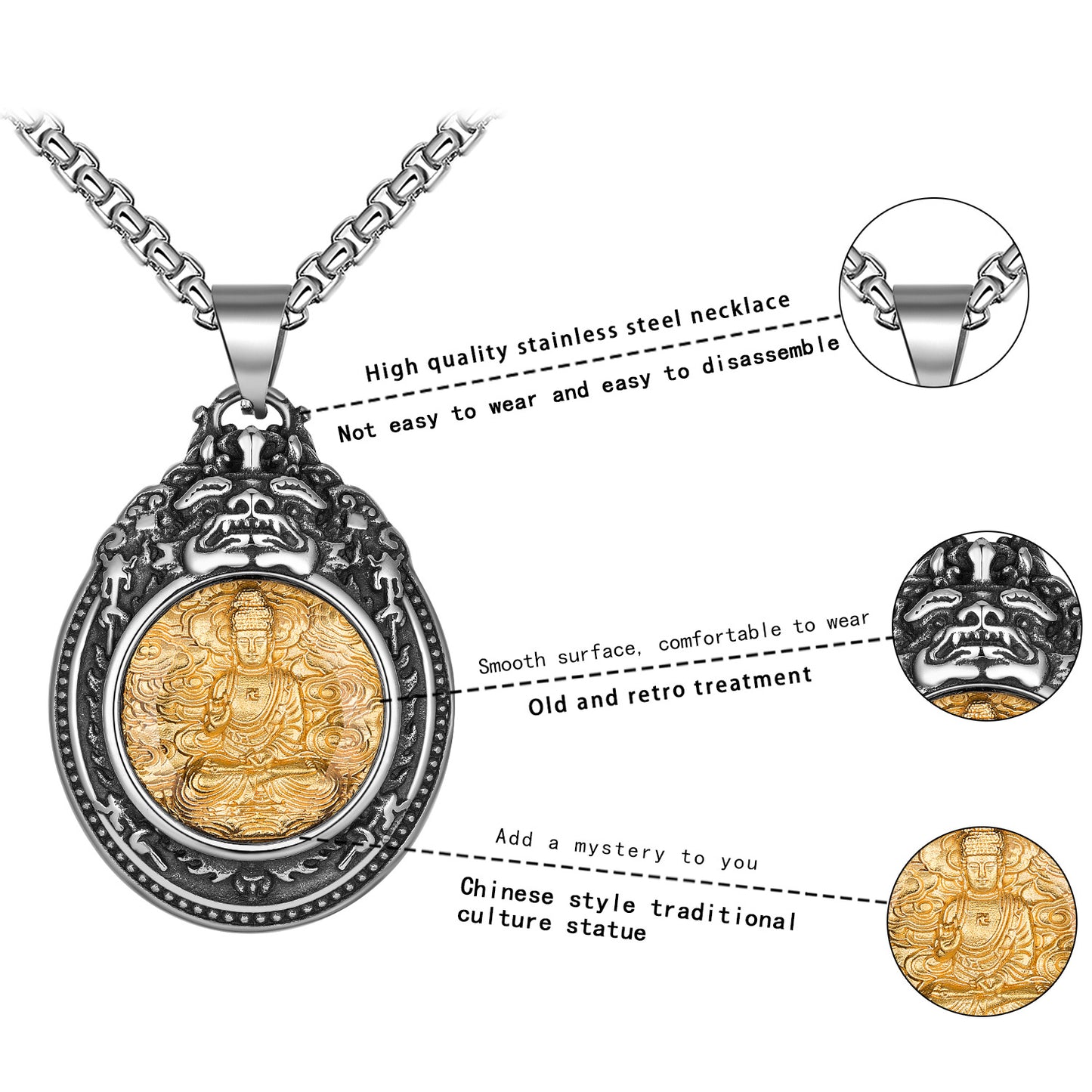 Titanium Steel Necklace - Statement For Men Buddha Saints Motif In Trendy Everyday Wear