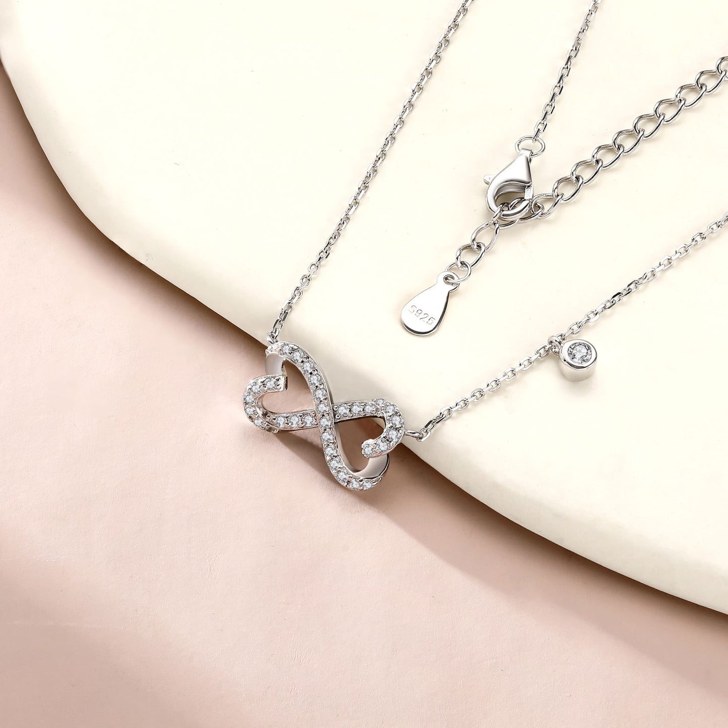 Planderful Sterling Silver Bow Necklace For Women Double Ring Love Pendant Light Luxury Jewelry