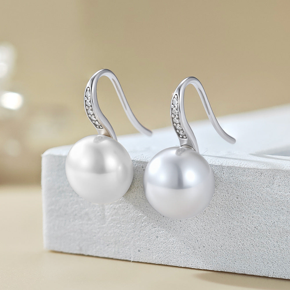 S925 Sterling Silver Natural Freshwater Pearl Earrings Zircon Ear Hook Earrings
