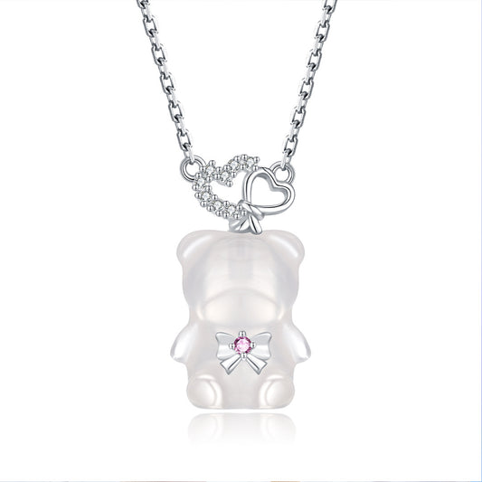 Planderful Love Sweetheart Bear S925 Sterling Silver Necklace For Women Chalcedony Collarbone Chain High End Design