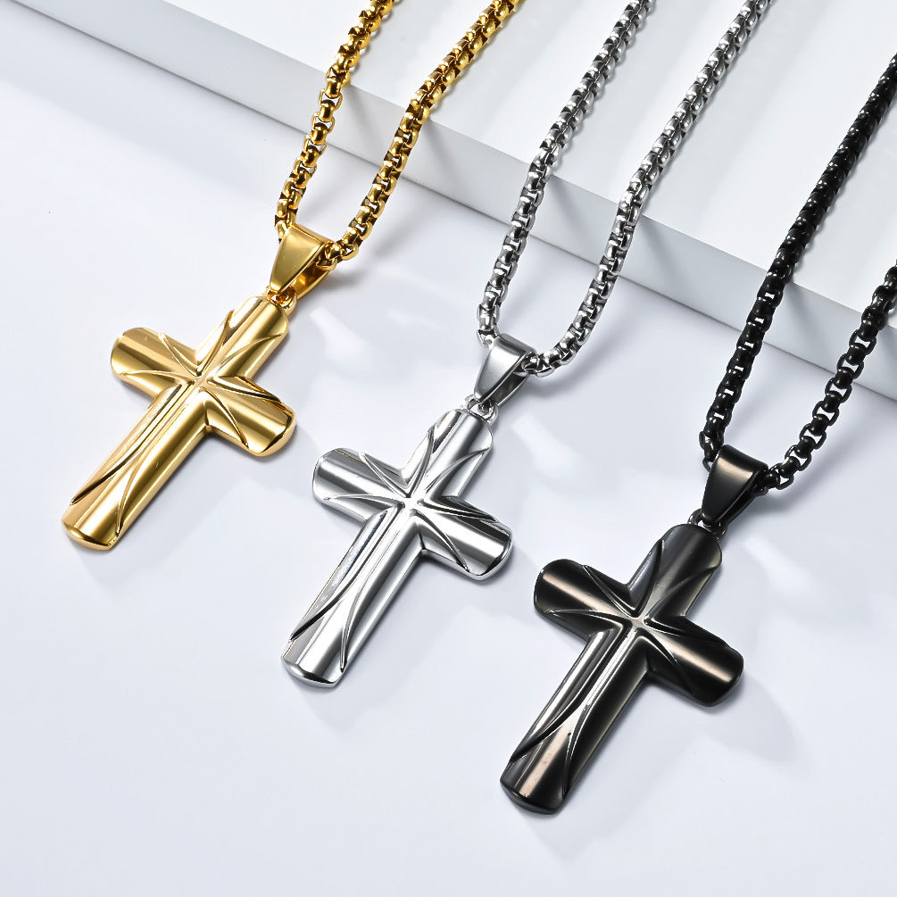 Cross-Border European American Stainless Steel Cross Necklace