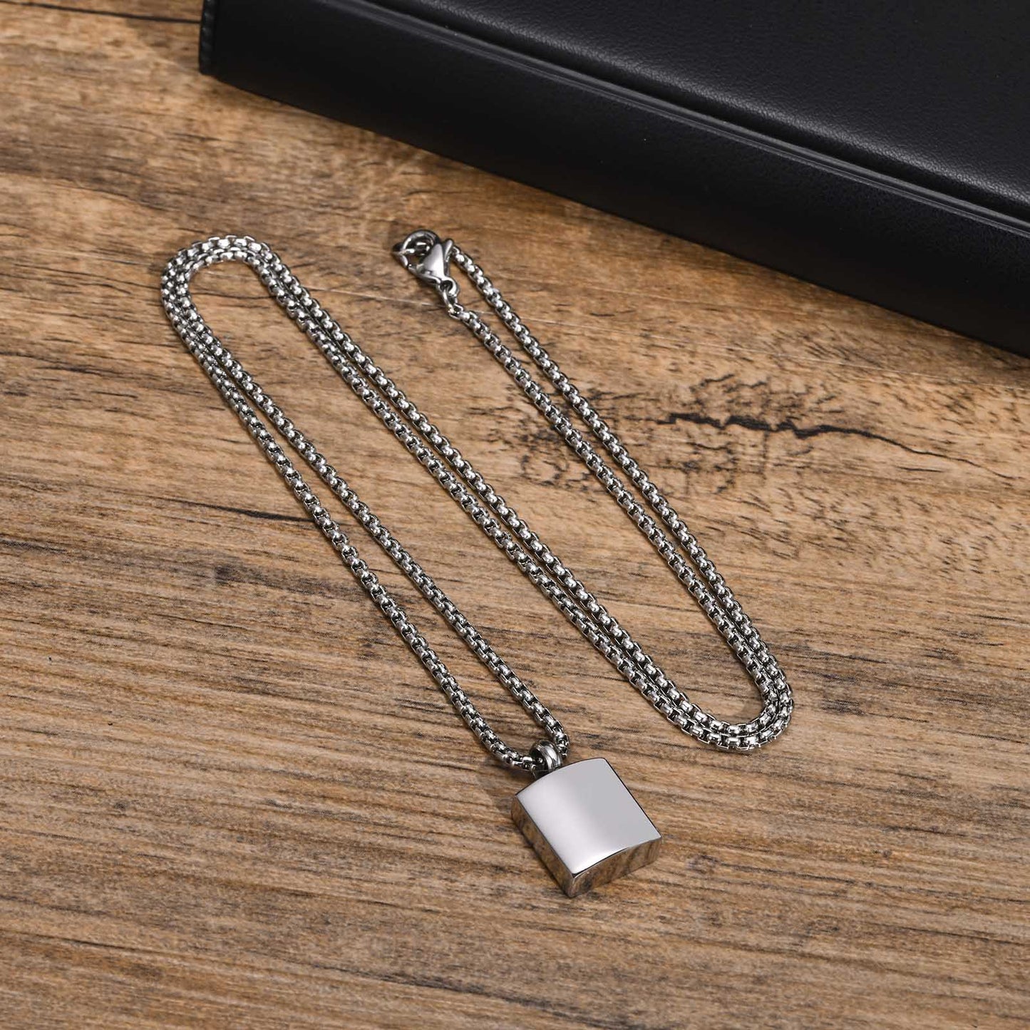 Stainless Steel Simple Small Square Surface Light Pendant for Men