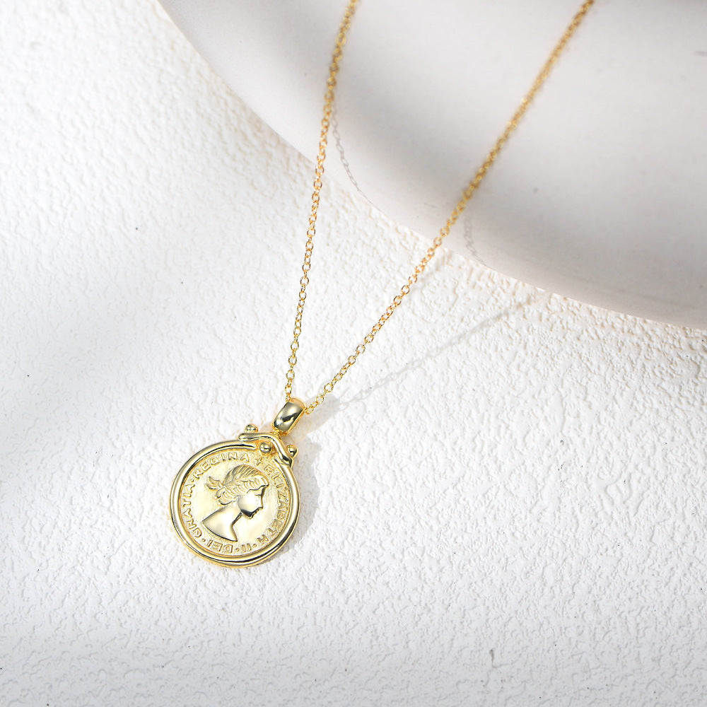 Sterling Silver S925 Necklace Vintage Court Style Portrait Coin Pendant Planderful For Fashion Lovers
