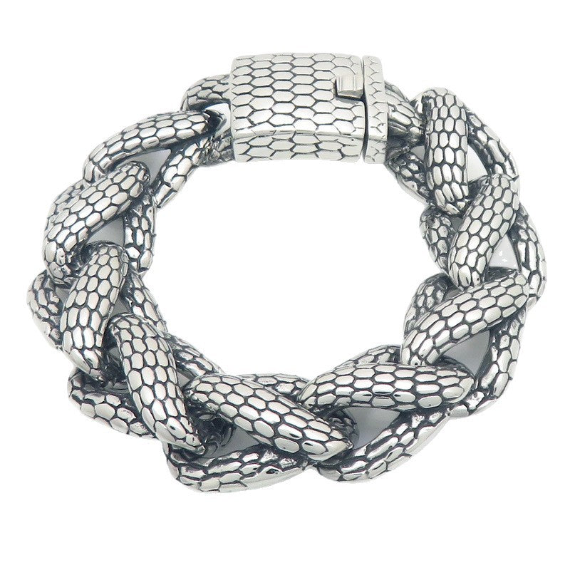 Snake-Shaped Winding Cuban Chain – Punk Snake Scale Chain Stainless Steel Men's Bracelet