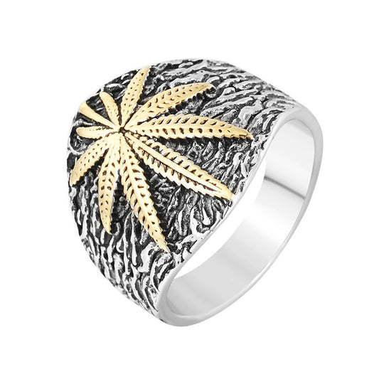 Planderful Titanium Steel Ring For Men And Unisex Retro Leaf Motif Protection Statement