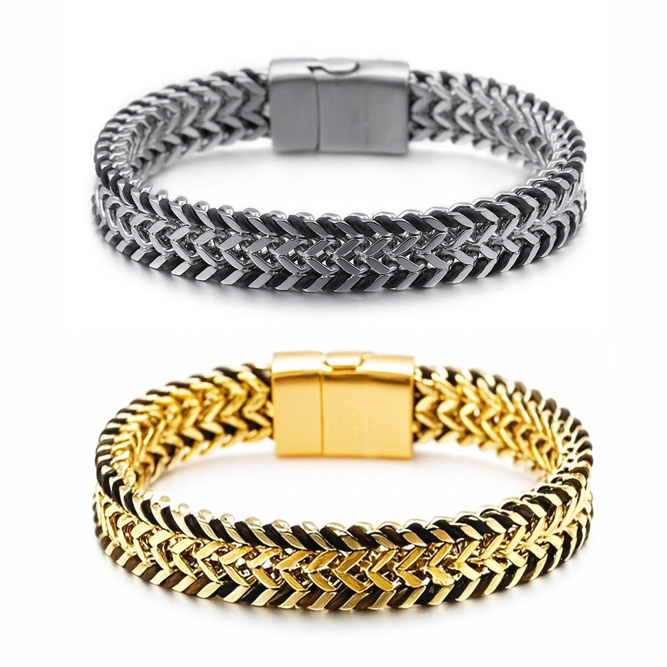 Planderful Mens Woven Leather Bracelet Magnetic Buckle