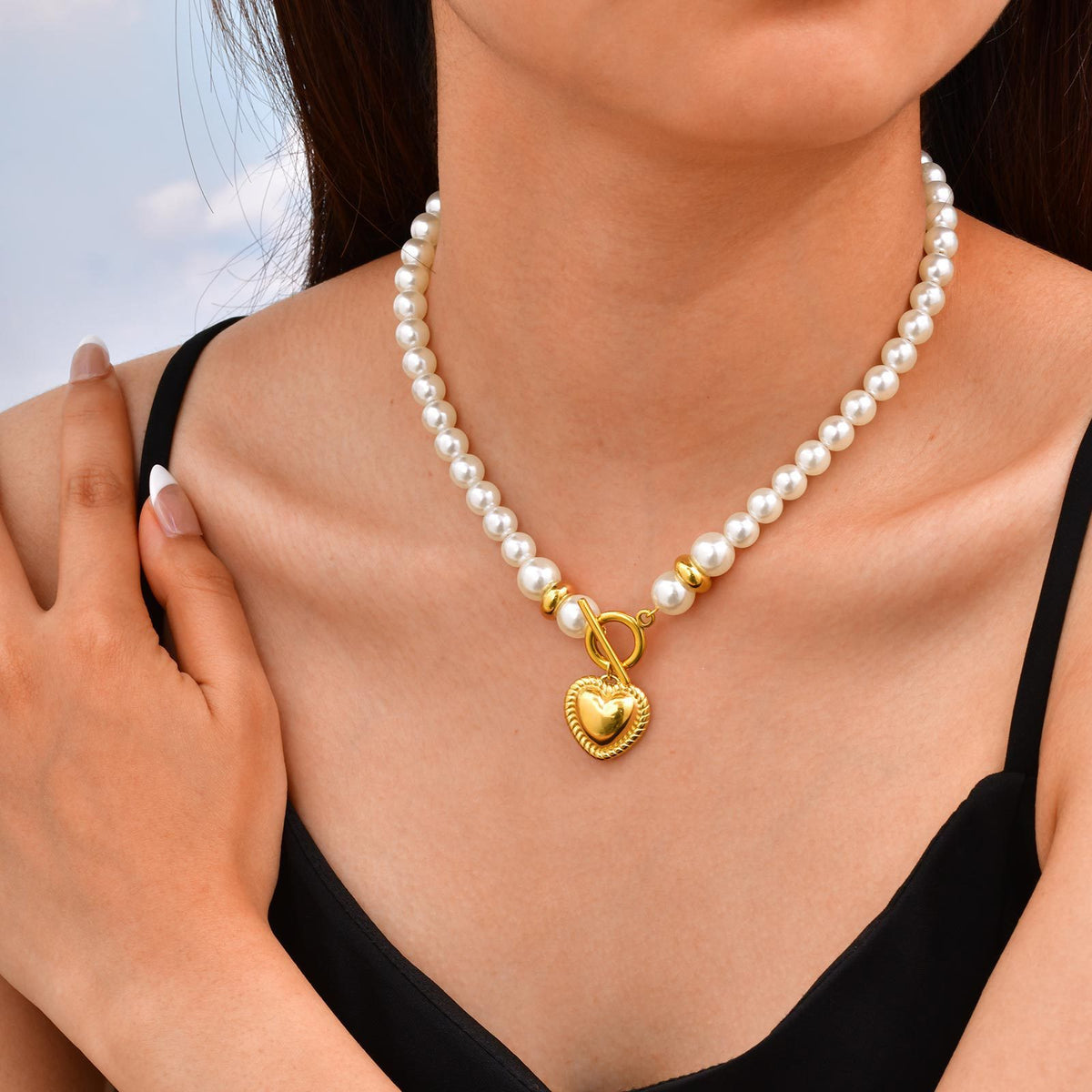 Stainless Steel Pearl Heart Necklace