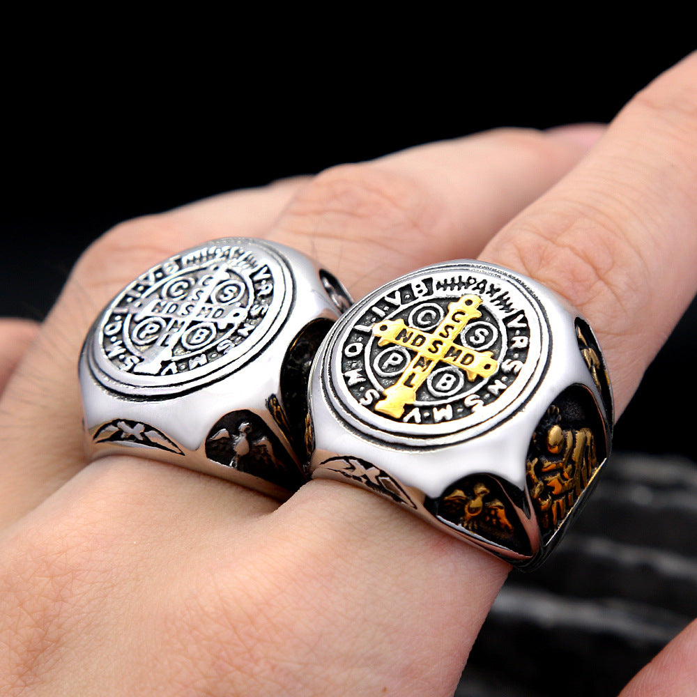 Planderful Shop Titanium Steel Ring For Men Cross Design Trendy Durable Everyday Jewelry