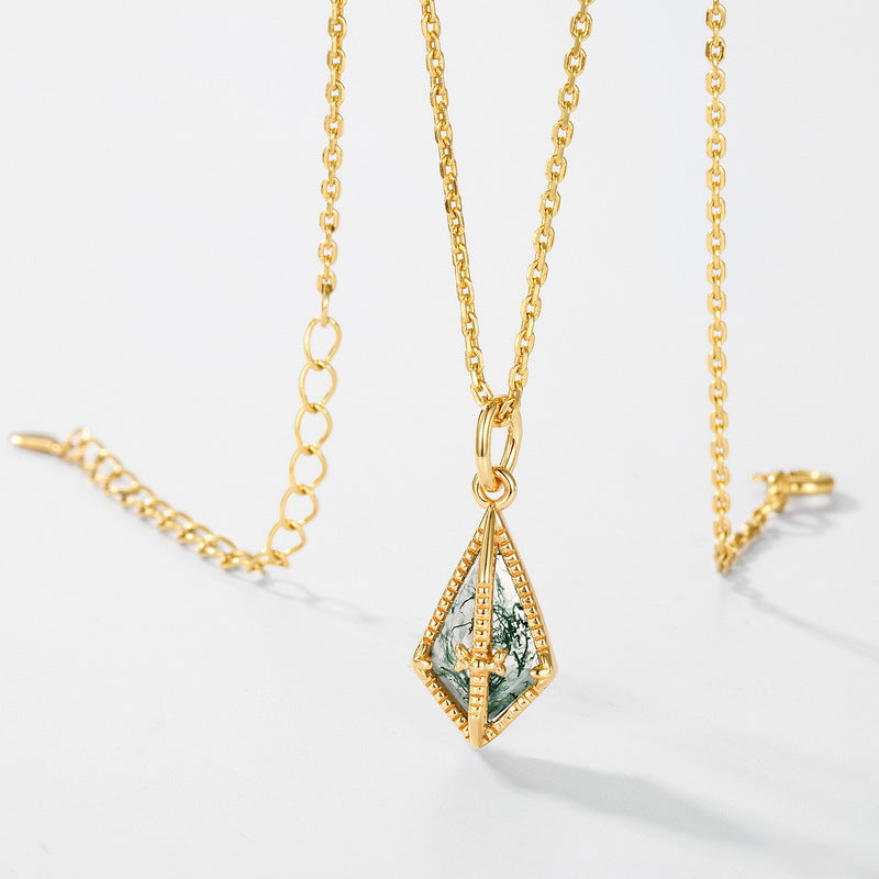 Planderful Everyday Genie Necklace – Elegant Green Moss S925 Silver Inlaid Agate Chain