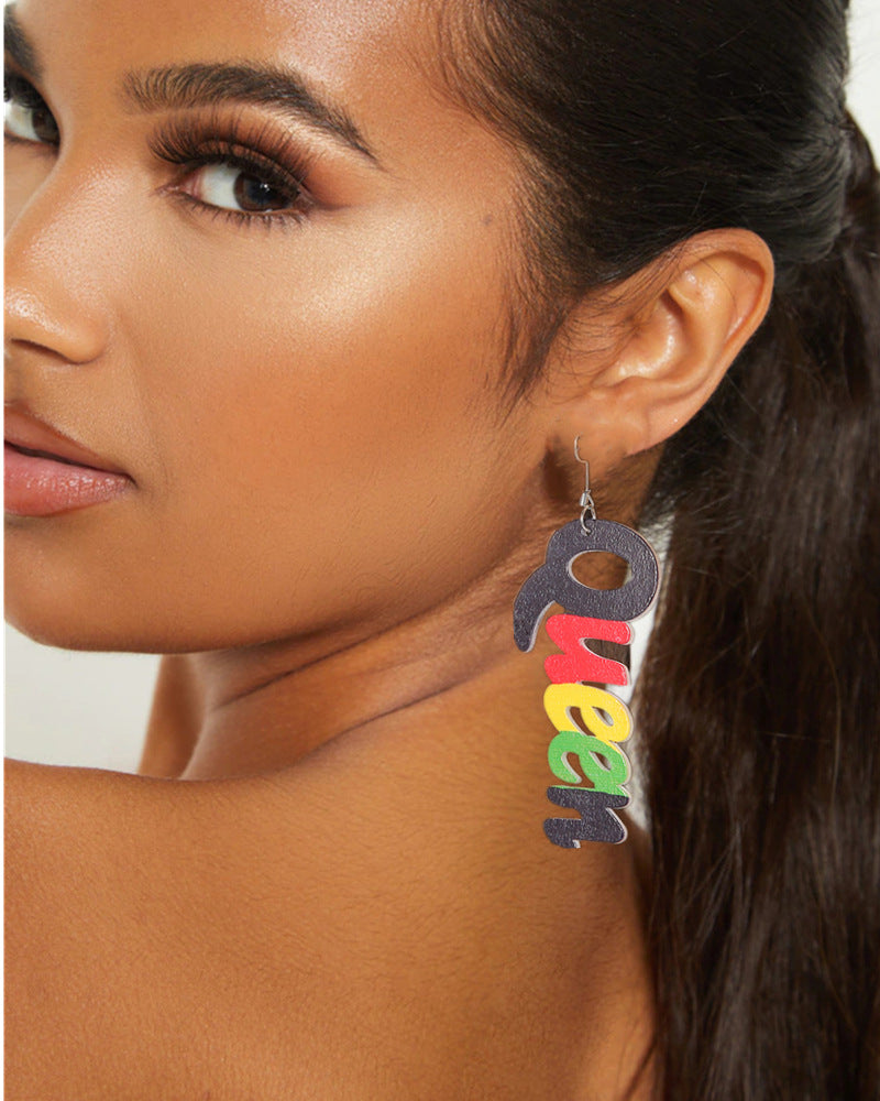 Multicolored Wooden Africa Map Drop Earrings - Vienna Verve Collection