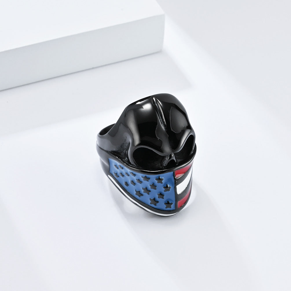 Planderful Titanium Steel Ring For Men Bold Skull Stars And Stripes Statement Accessory