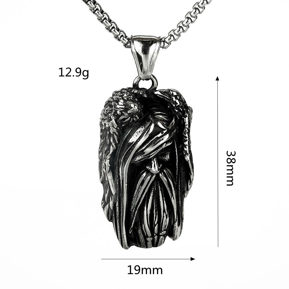 Planderful Shop 3D Avatar Pendant Necklace Vintage Stainless Steel Nordic Viking Bird Wing Feathers For Men Norse Legacy