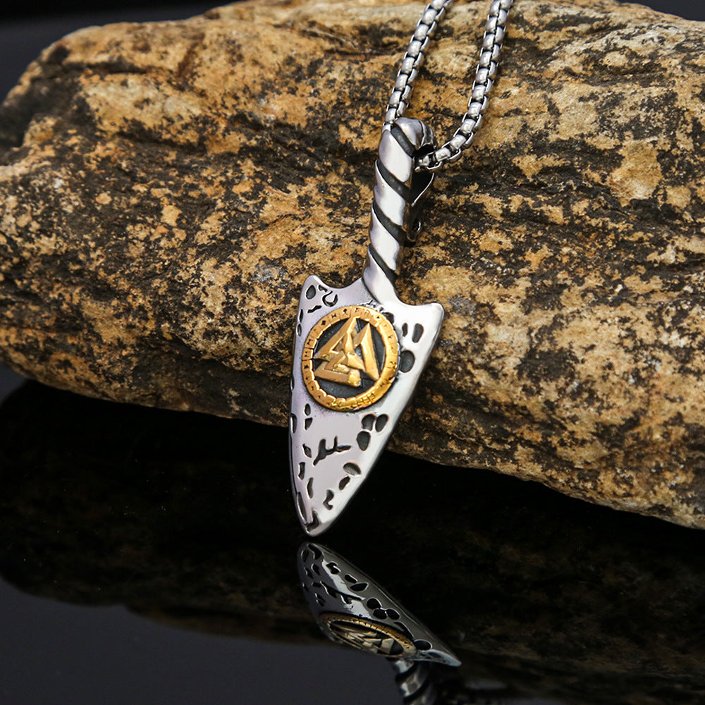 AliExpress Retro Men's Pendant Stainless Steel Triangular Rune Necklace Jewelry Accessories