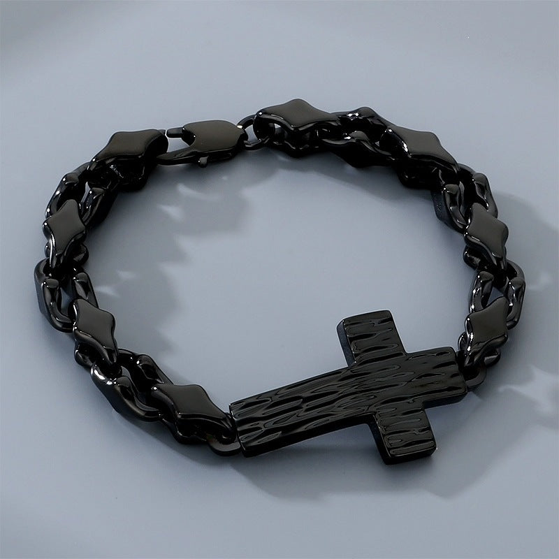 American Titanium Steel – Hammer Cross Texture Stainless Steel Men's Bracelet