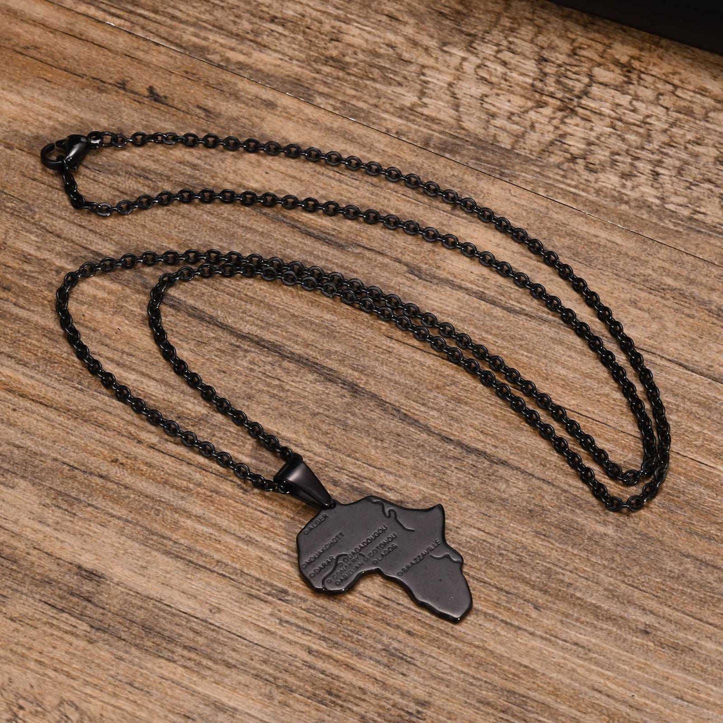 Stainless Steel Africa Map Pendant Necklace for Men