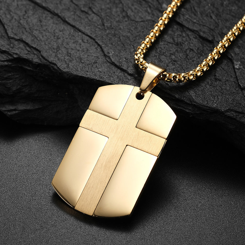 European and American Style Stainless Steel Cross Army Necklace