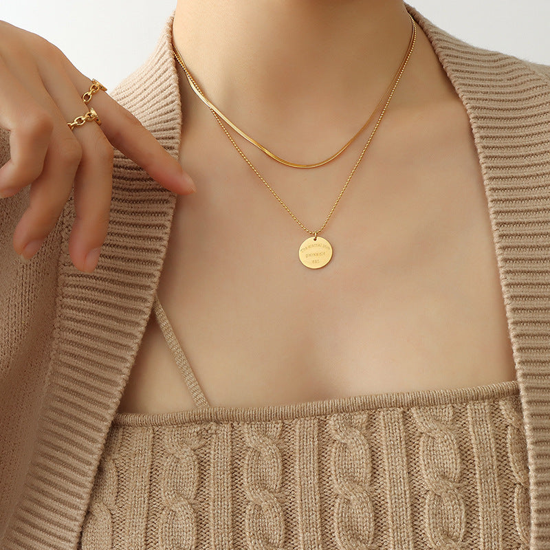 Modern Gold-Plated Double Chain Necklace with English Letter Pendant