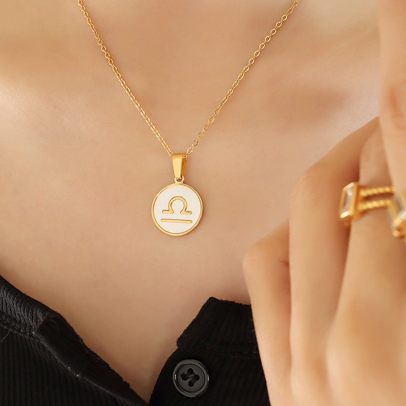 Celestial Zodiac Necklace Set with White Sea Shell Pendant - Titanium Steel Gold Plated Women's Jewelry