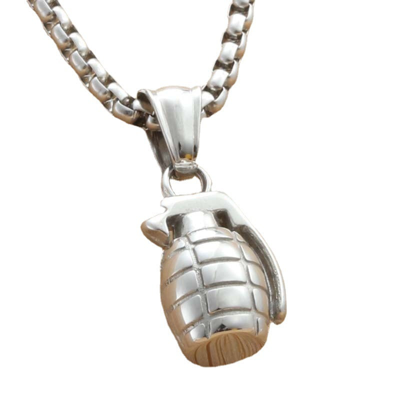 Personalized Titanium Steel Grenade Pendant Necklace for Men - Retro Punk Style