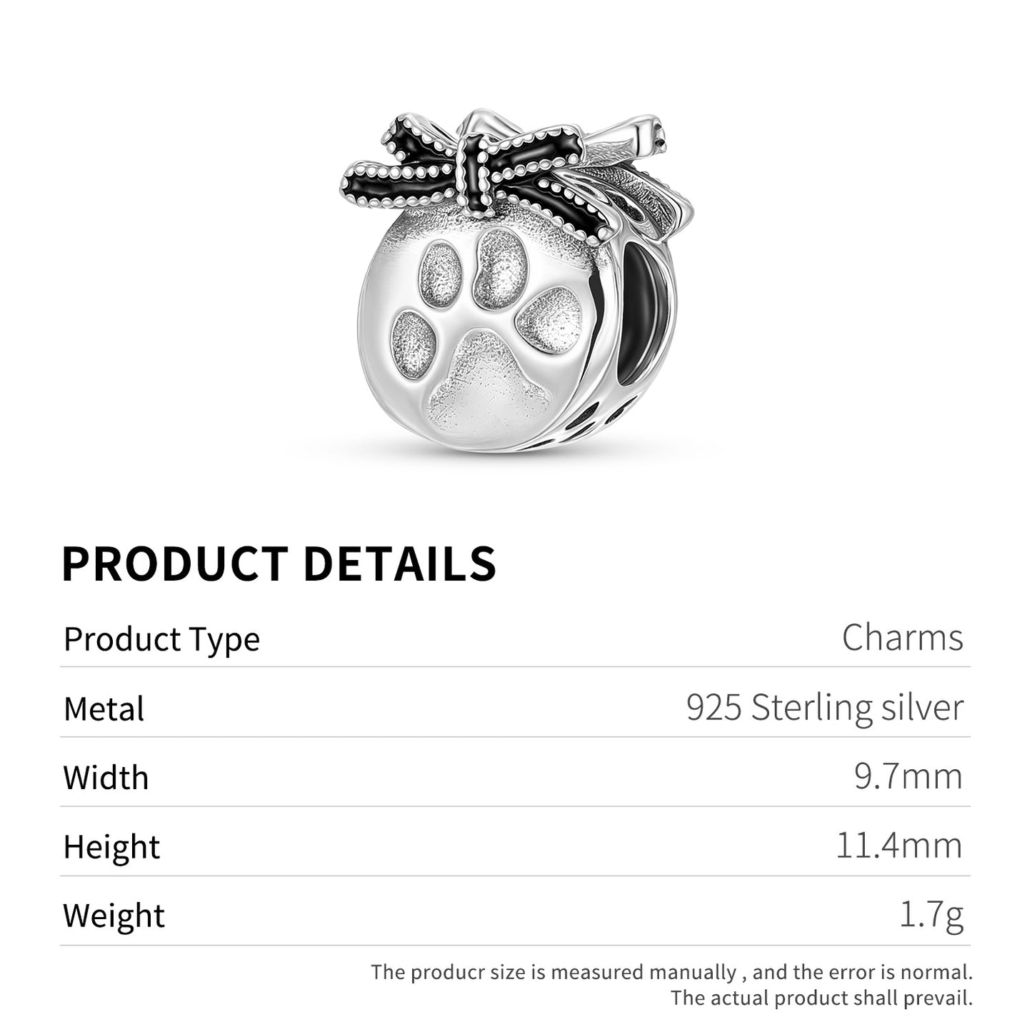 Planderful Jewelry Beaded Bracelet With Bow Dog Paw Pendant In S925 Sterling Silver