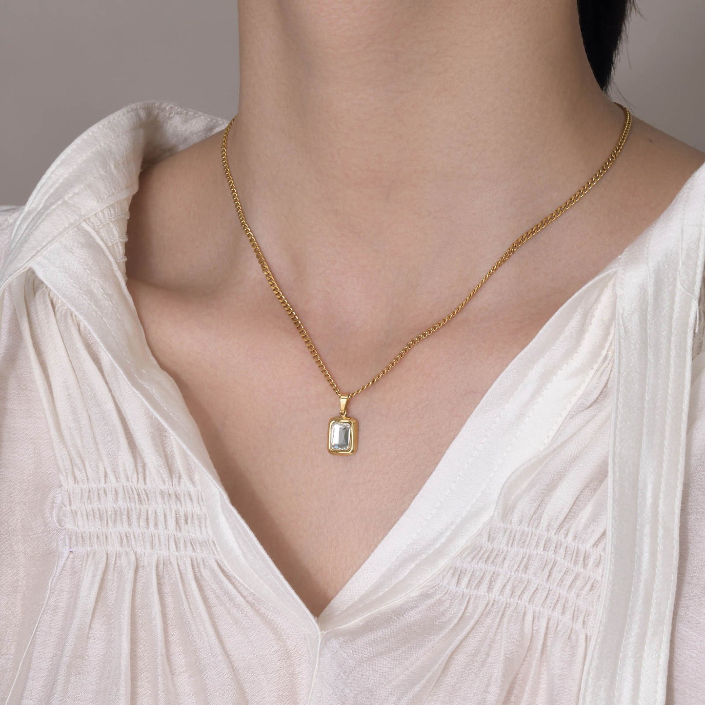 Necklace Stainless Steel White Zircon Green Zircon Gold Lady