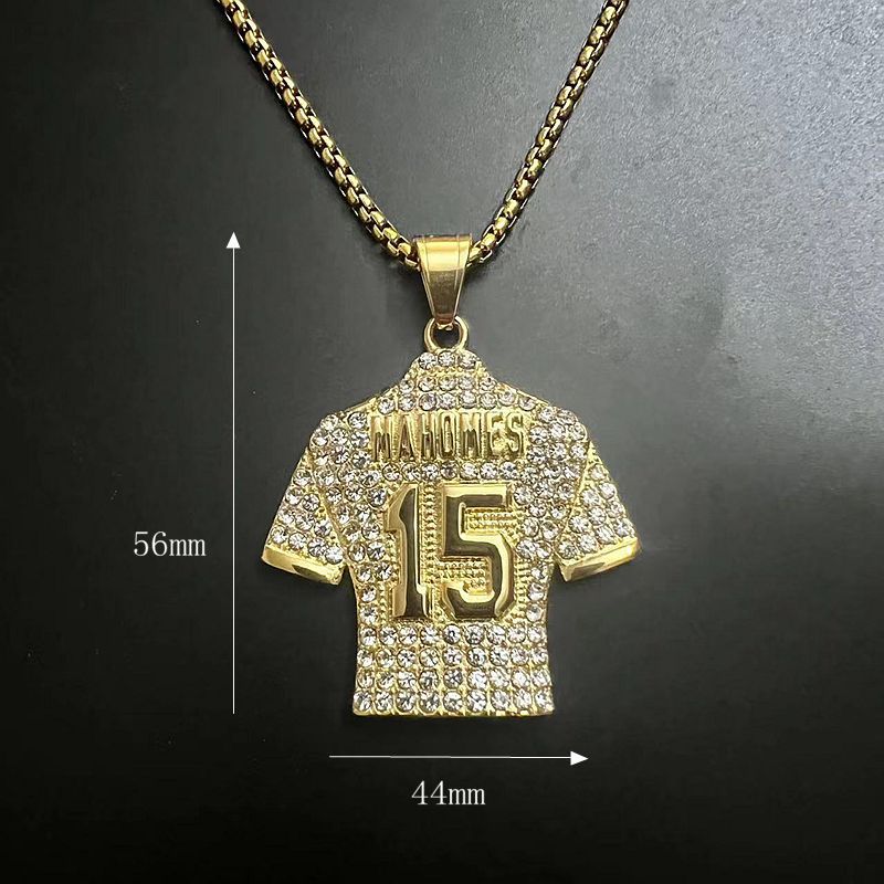Planderful Premium Hip Hop Necklace Titanium Steel Gold Plated Zircon NFL Jersey Pendant No 15 for Fans