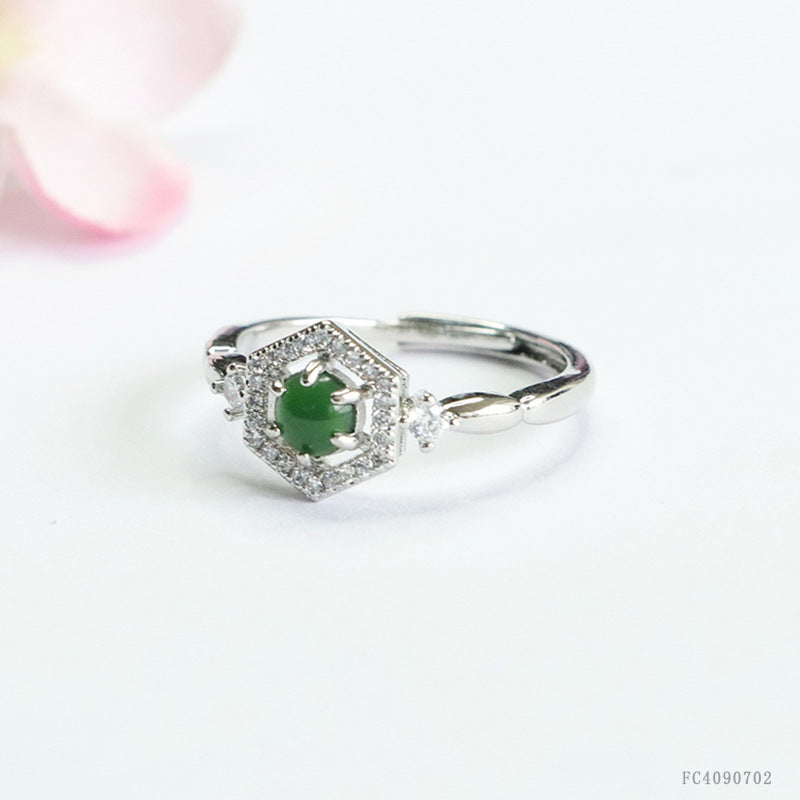 Green Jadeite Diamond-Shape Ring