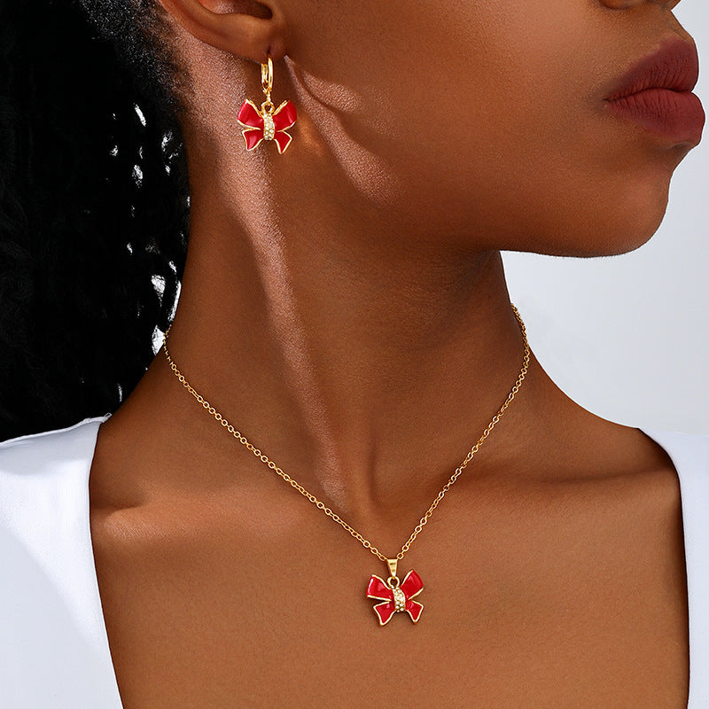 Charming Red Bow Jewelry Set for Women by Planderful