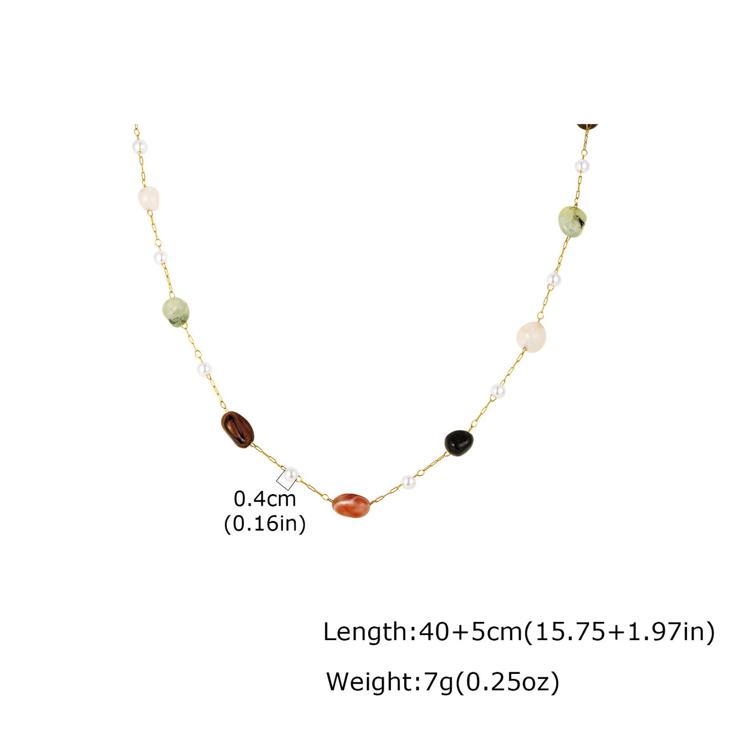 Stainless Steel Imitation Pearl Natural Stone Bead Spacer Elegant Collarbone Chain Necklace