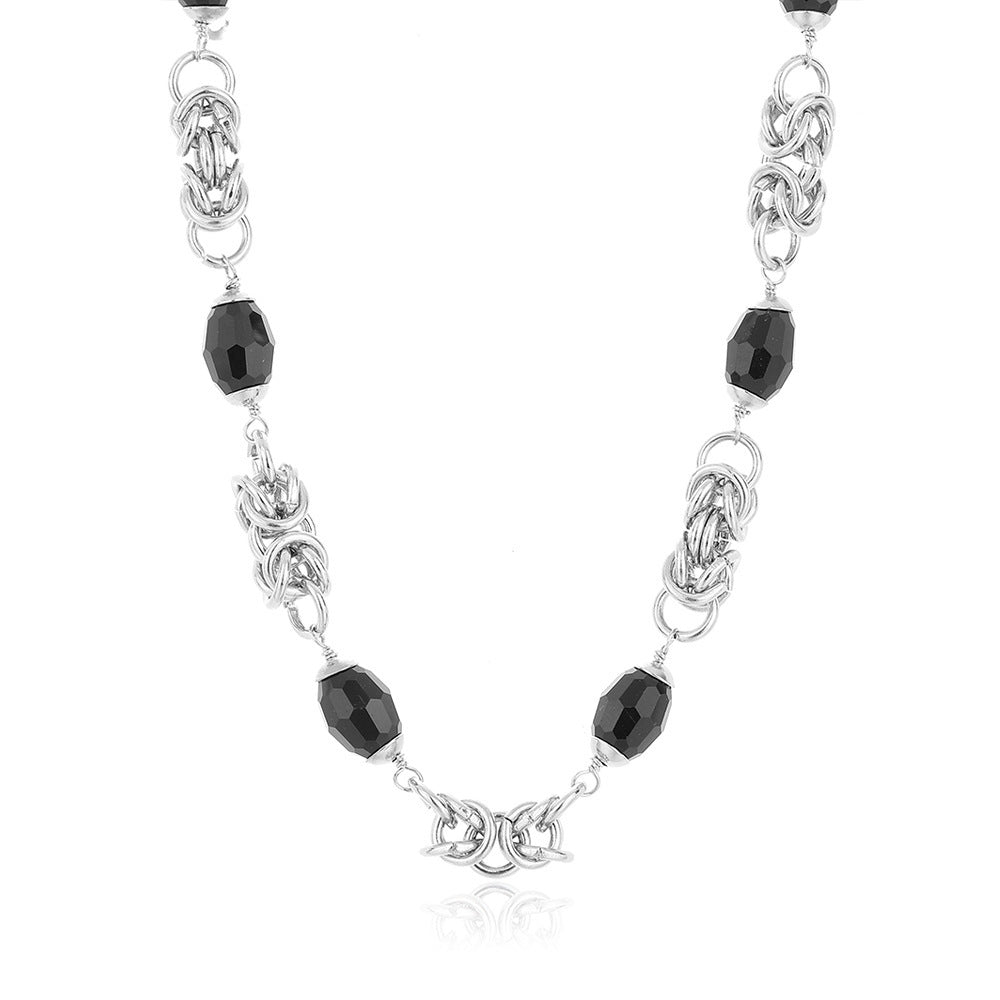 Planderful Jewelry Stainless Steel Cuban Chain Necklace Black Bead Handmade For Everyday Style