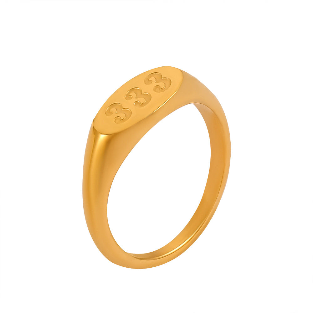 Triple Charm Gold-Plated Titanium Steel Ring in Size 7-8