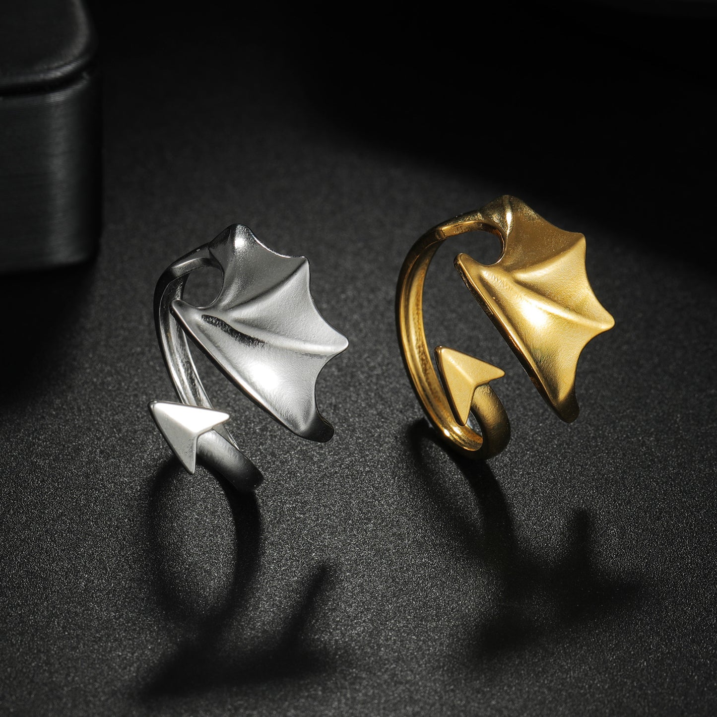 Planderful Everyday Genie Angel Wings Ring Unisex Adjustable Stainless Steel Protection Statement Couple Ring